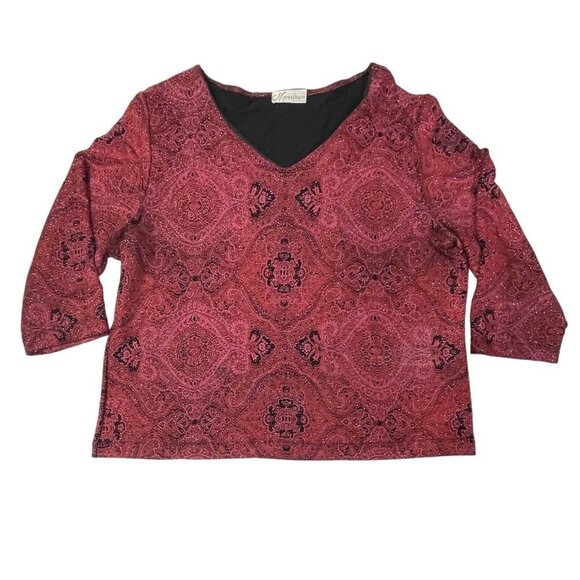Vtg DRESS BARN Womens‎ Glittery Maroon Top Size 18/20 Paisley Christmas Party - Picture 15 of 15